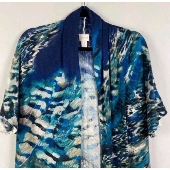 Chicos Fierce Blues Kandyce Cardigan Size 1 US Medium Short Sleeve Open Front - Picture 3 of 12